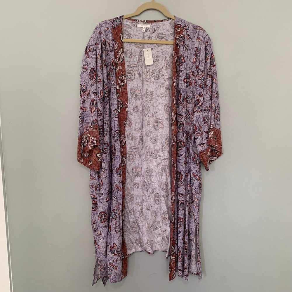NEW Maurices Kimono‎ Women 3X Purple Floral Paisley Open Front Wide Sleeve Layer